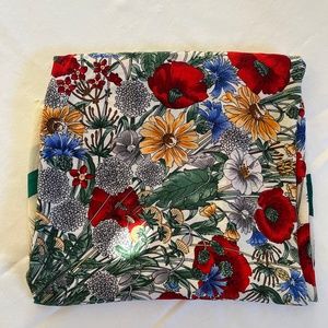 Gucci Vintage Silk Scarf Green Ribbon, Poppy Flowers, Wheat